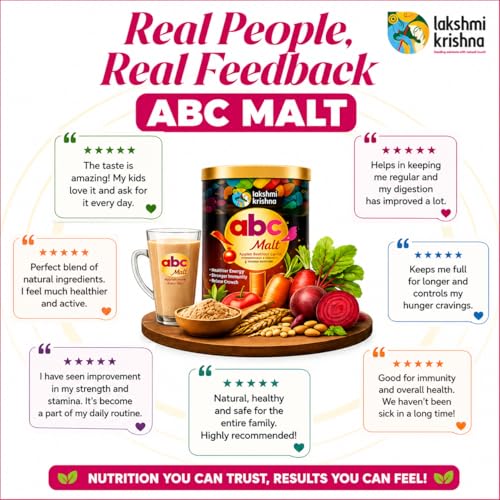 Image of Lakshmi Krishna ABC Malt Health Drink Powder - Apple, Beetroot & Carrot Blend | Immunity Booster & Natural Energy | Antioxidant-Rich Daily Nutrition | 200 g