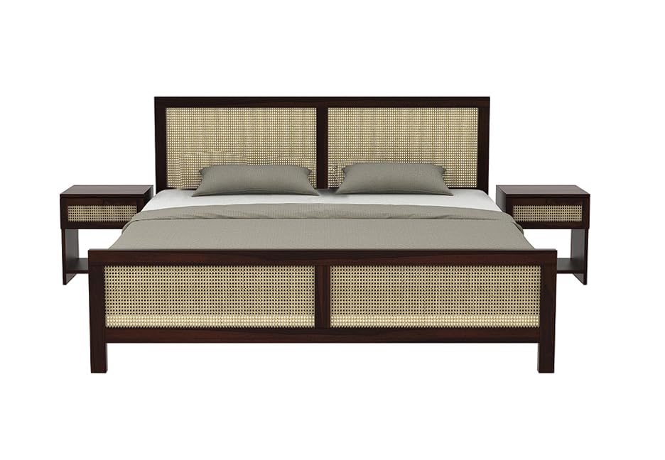 Image of Solid Sheesham Wood Poster King Size Poster Honeymoon Bed Without Storage with Designer Piller and Cane Crafting