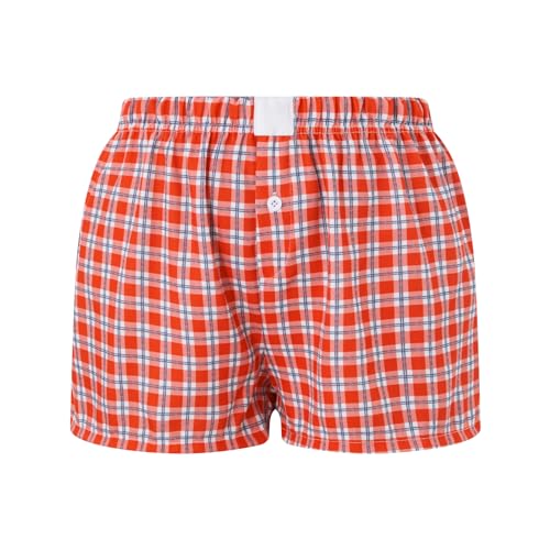 Image of Womens Boxer Shorts Gingham Y2k Pajama Cute Plaid Striped Print Lounge Sleep Shorts