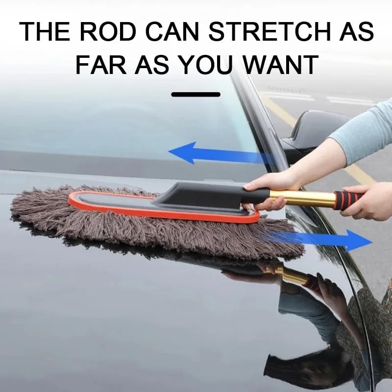 Image of DETACHI Microfiber Car Duster with Extendable Handle and Wax Treated Cotton Strands:Scratch Free, Lint Free Cleaning Tool for Wet & Dry Dusting, Polishing, Washing for Bike, Car, Truck, Office-Brown