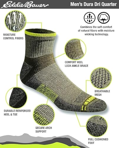 Eddie Bauer Men's Dura Dri Moisture Control 6-pair Quarter Socks2