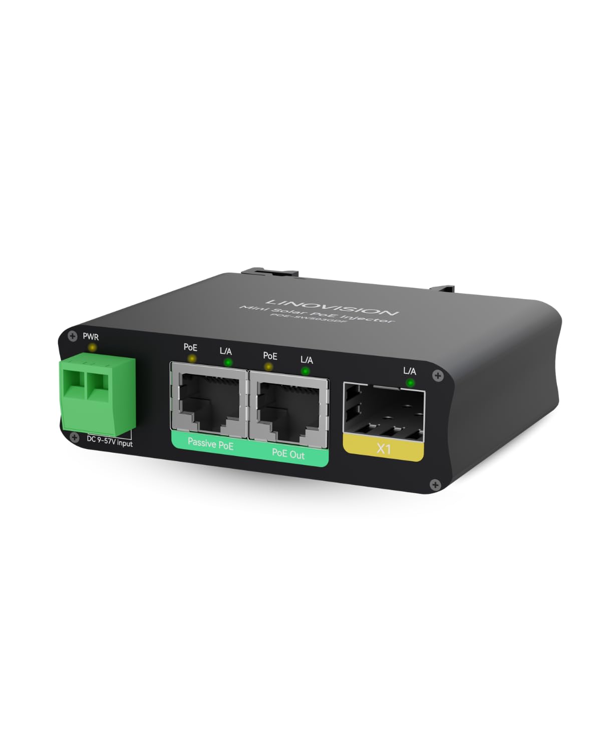 LINOVISION 2 Ports Mini 12V Solar PoE Switch with SFP Uplink