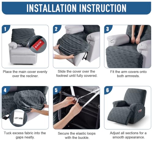 TAOCOCO Recliner Cover 3 Pieces Recliner Chair Covers Stretch Jacquard Reclining Chair Cov - image 7