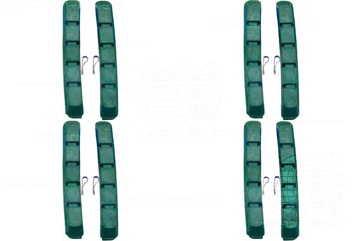 4 pares de pastillas de freno en V de goma de repuesto para llantas de cerámica de 72 mm de longitud, color verde