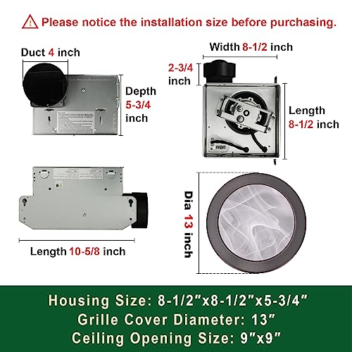 Image of Akicon Ultra Quiet Bathroom Exhaust Fan with LED Light 80CFM 2.0 Sones Round Bathroom Ventilation Fan with Frosted Glass Cover (Oil Rubbed Bronze)