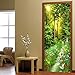 Adesivi Per Porte 3D Soleggiato Paesaggio Di Boschi Verdi 77X200Cm Autoadesiva Carta Da Parati In Vinile Murale Art Applique Rimovibile Casa Arredamento Poster Foto Soggiorno Camera Da Letto Bagno