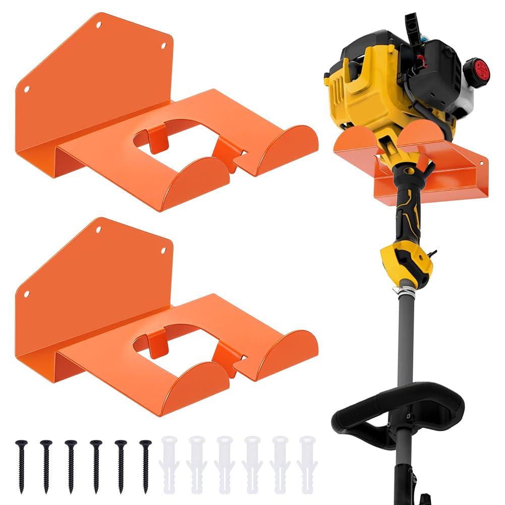 UNICRAFTALE 2pcs Weedeater Hanger Orange Heavy Duty Chainsaw Wall Mount with Screw Iron Metal Weed Wacker for Garage Organization Storage Mounted Trimmer Rack 16.8x15.2x9.5cm