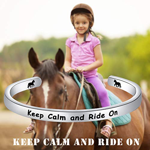 Image of PLITI Horse Lovers Gifts Horseback Riding Gift Equestrian Gift For Horse Lover Country Gift Keep Calm And Ride On Stainless Steel Running Horse Cuff Bracelet