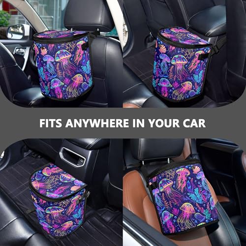 Image of MNSRUU Car Trash Can with Lid, Jellyfish Car Trash Bag Hanging Organizers and Storage for Front Back Seat, Leak-Proof Trash Bin