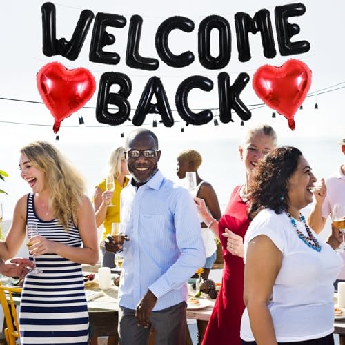 Image of TONIFUL 16 Inch Black WELCOME BACK Foil Letter Balloons Banner Decoration
