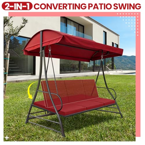 Sintuff 3 Seat Outdoor Porch Swing Cushions, Water-Resistant Swing Cushions Replacement with Anti-Slip Design, Porch Bench Cushion Liner and Cover 2 in 1 for Patio Garden, Chair Not Include(Red) by Sintuff - Image 6