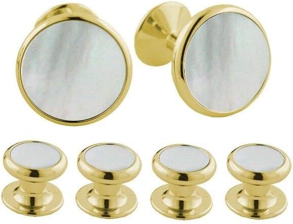 David Donahue Men's Yellow Brass Mother of Pearl Cufflinks Stud Set (SS855309)