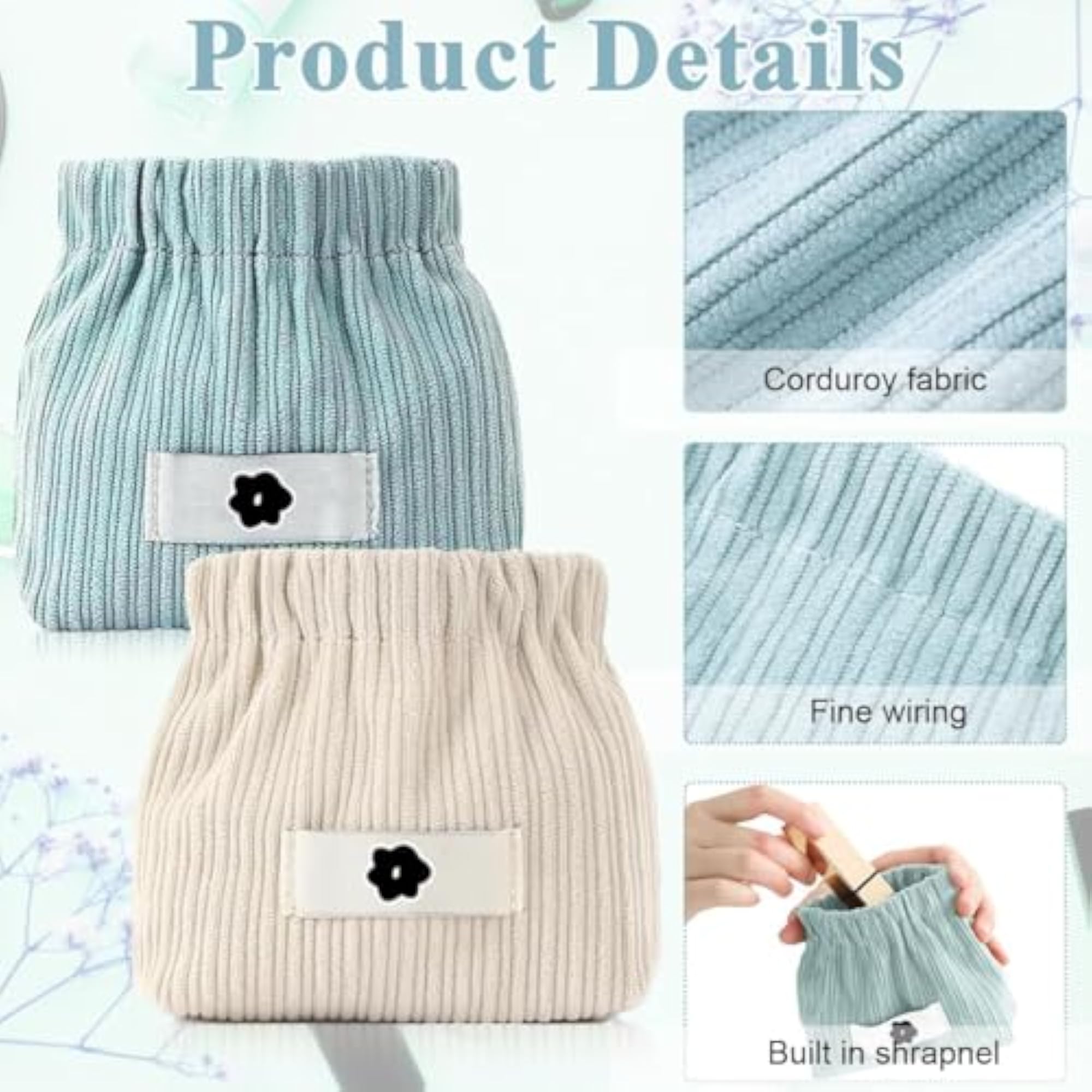 Corduroy Drawstring Storage Bag with Elastic Closure, Lightweight Organizer