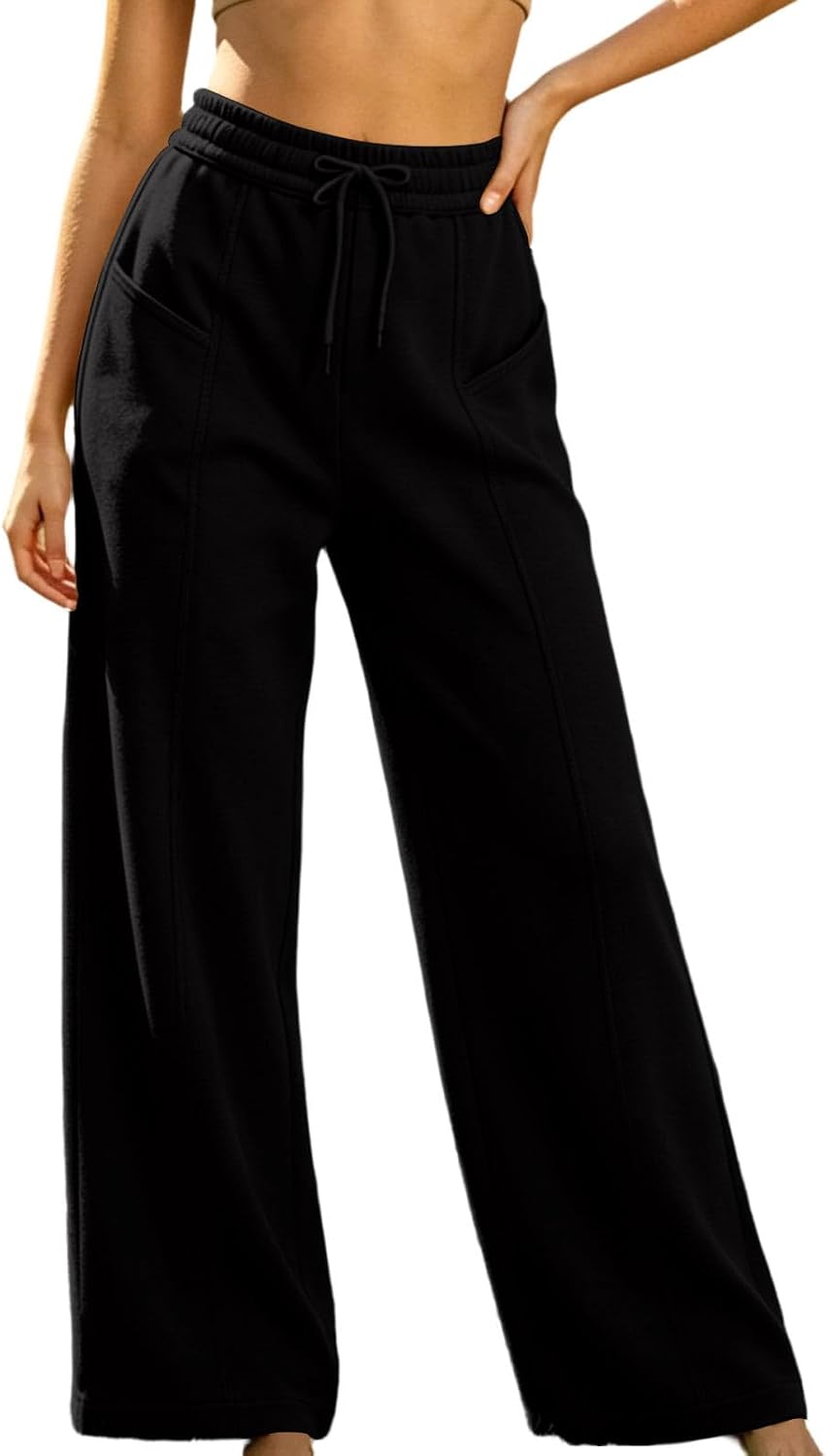 Womens Wide Leg Sweatpants High Elastic Waisted Baggy Workout Pants Fashion Drawstring Athletic Lounge Trousers