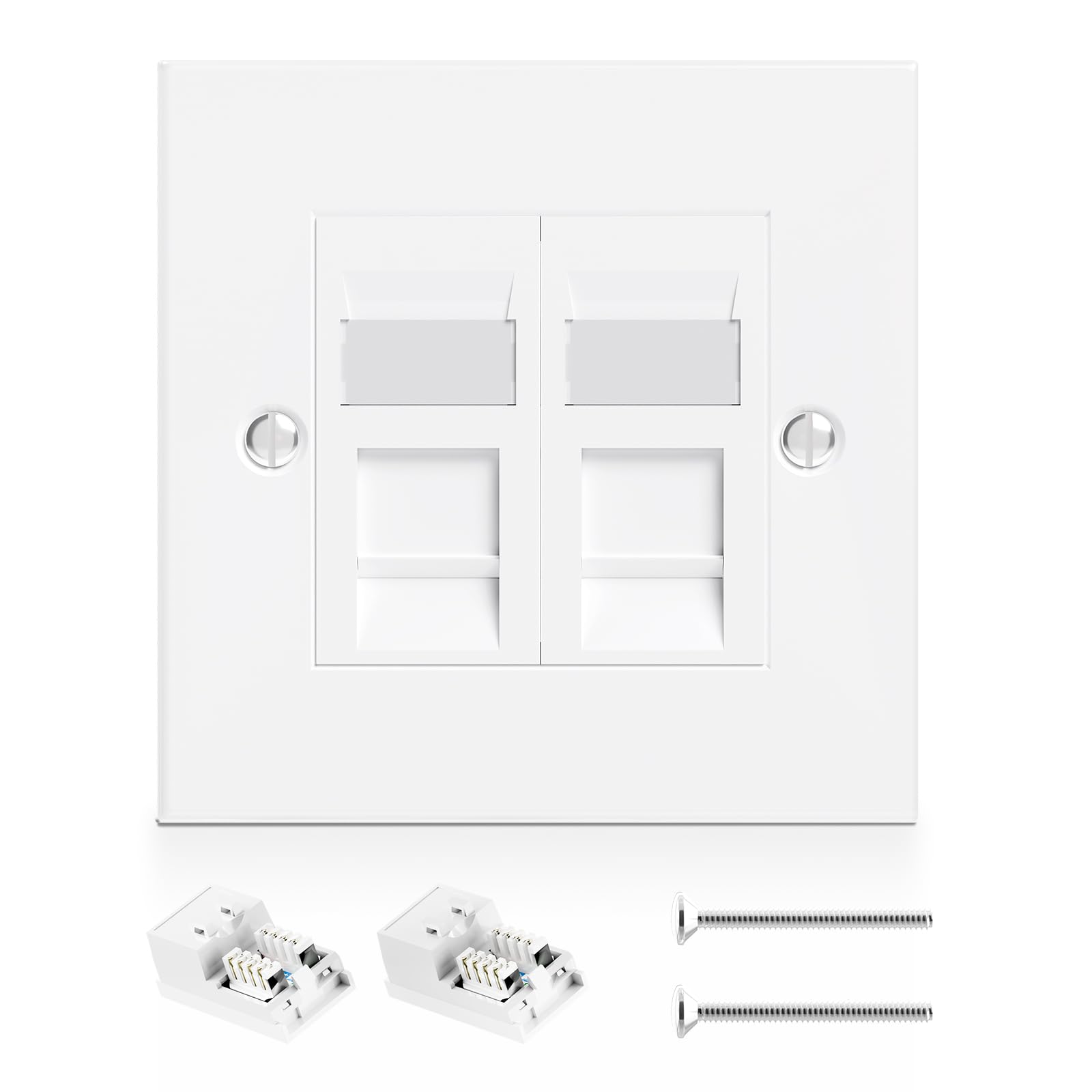 VCELINK RJ45 Socket Cat6 Ethernet Wall Socket Double Port Faceplate Flat Wall Plate for CAT6/CAT5E/CAT5 Network Cable with Keystone Jack Modular 1 Pack