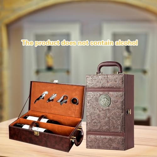 Caja para Botella de Vino con Accesorios para vino de 4 piezas Estuche portador de vino para 2 Botellas para Bodas Aniversarios Fiestas Viajes 35x20x12 cm - imagen 5
