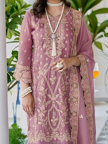Image of INDO ERA Women's Organza Kurta and Pant with Dupatta Set