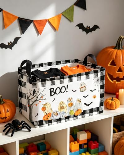 Image of Essme Rectangular Dog Helloween Basket,Kids Storage Bins Organizer with Handles for Girls Room Decor, Gift Basket,Shelf Basket.(Dog Helloween)