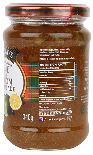 Image of Mackays Lime & Lemon Marmalade 340g | Made with Real Citrus Fruits | Traditional Copper Pan Cooked | Vegan | Imported from Scotland (Pack of 3)