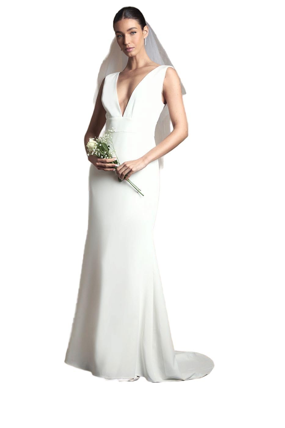 Coast Women's Ivory Honoured Premium Crepe Plunge Neck Fishtail Wedding Dress In | Size: 10
