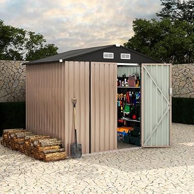 Outdoor Metal Sheds 6x8, Outdoor Storage Shed Metal Garden Tool Shed for Backyard, Utility Sheds Buildings with Air Vent