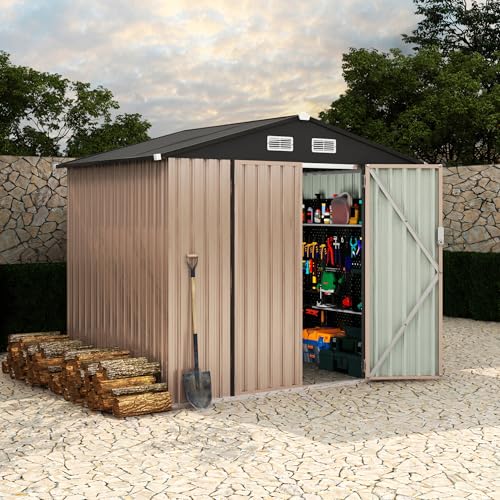 Outdoor Metal Sheds 6x8, Outdoor Storage Shed Metal Garden Tool Shed for Backyard, Utility Sheds Buildings with Air Vent