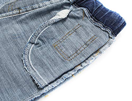 Kidscool Space Meninos Letras Tinta a Óleo Decoração Punho Rasgado Elástico Slim Jeans, Deep Blue, 8