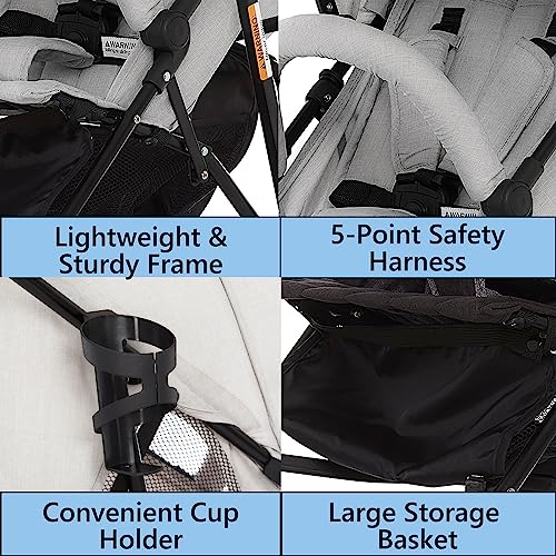 Dream On Me Vista Moonwalk Baby Stroller In Light Gray, Lightweight Infant Stroller With Compact Fold, Multi-Position Recline Umbrella Stroller With Canopy, Extra Large Storage And Cup Holder #TOP4