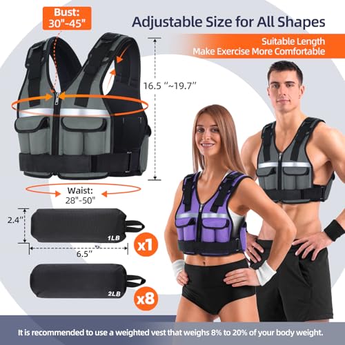 Image of Sportneer Adjustable Weighted Vest Weights: 2-18 lbs /2-42 lbs Washable Weight Vest for Walking 16 In 1 Fast Adjust Rucking Vest for Women and Men Home Gym Running Jogging Strength Training Vests