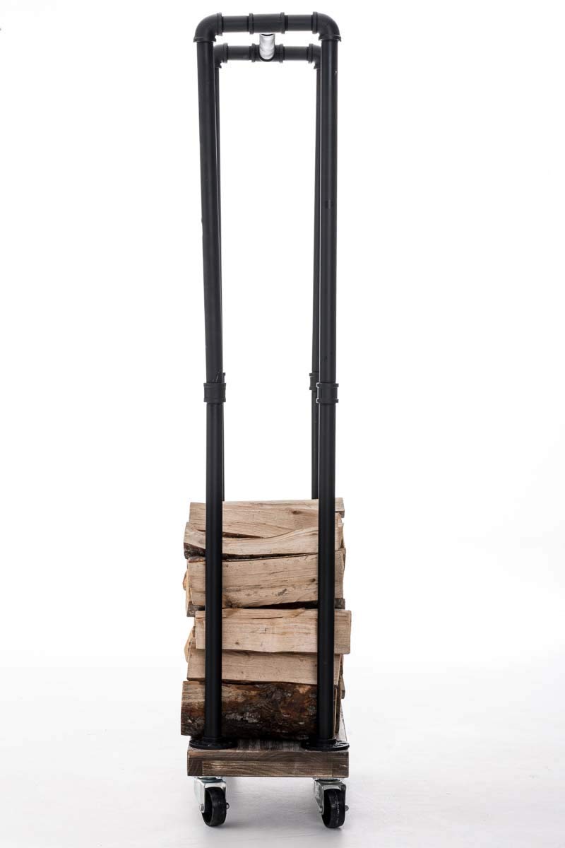 Estantería para Leña Forks I Leñero de Interior con Ruedas I Leñero Deslizante I Estantería para Leña de Metal & Madera I, Color:Negro