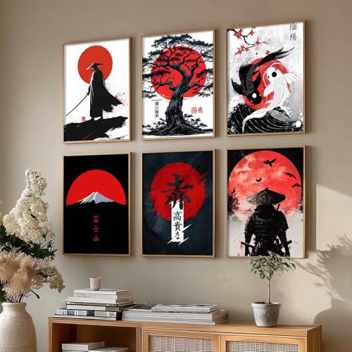 Image of HOTHOUSE Samurai Theme Posters with Frame | Samurai Characters Poster with Frames | Aesthetic Japanese Art Framed Poster for Bedroom Living Room Gaming Room Wall Decor Set Of 6 (10X13 inch)