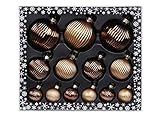 MAGIC Christbaumkugeln Glas Strukturkugeln gewellt Set 13 Stück Christbaumschmuck Christbaumkugeln Weihnachtskugeln Weihnachtsschmuck Kugeln Deko Weihnachten Farbe: Winter Toffee (braun)
