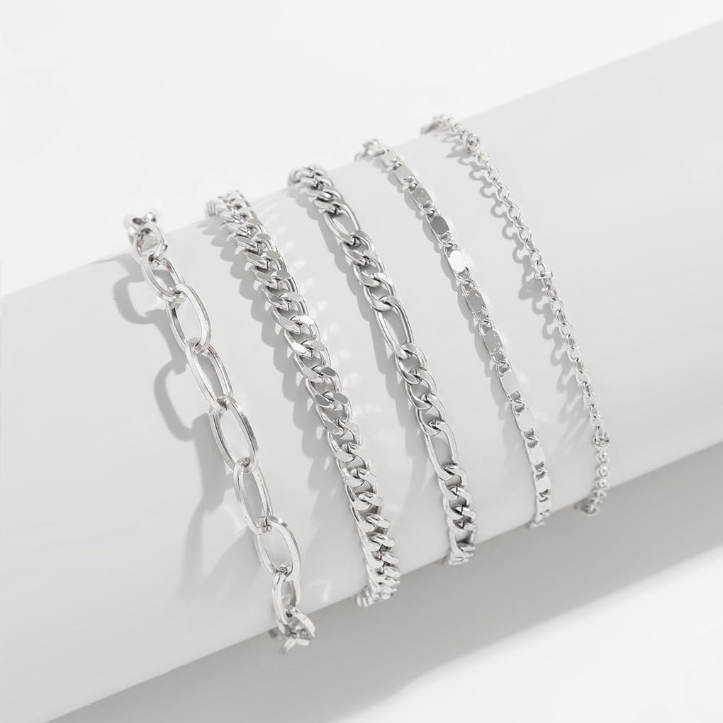 Trendy Gold Layering Bracelets for Women Charm Adjustable Chain Stack Bracelets Silver Paperclip Snake Bracelet Set Simple Everyday Bracelet Jewelry - Image 6