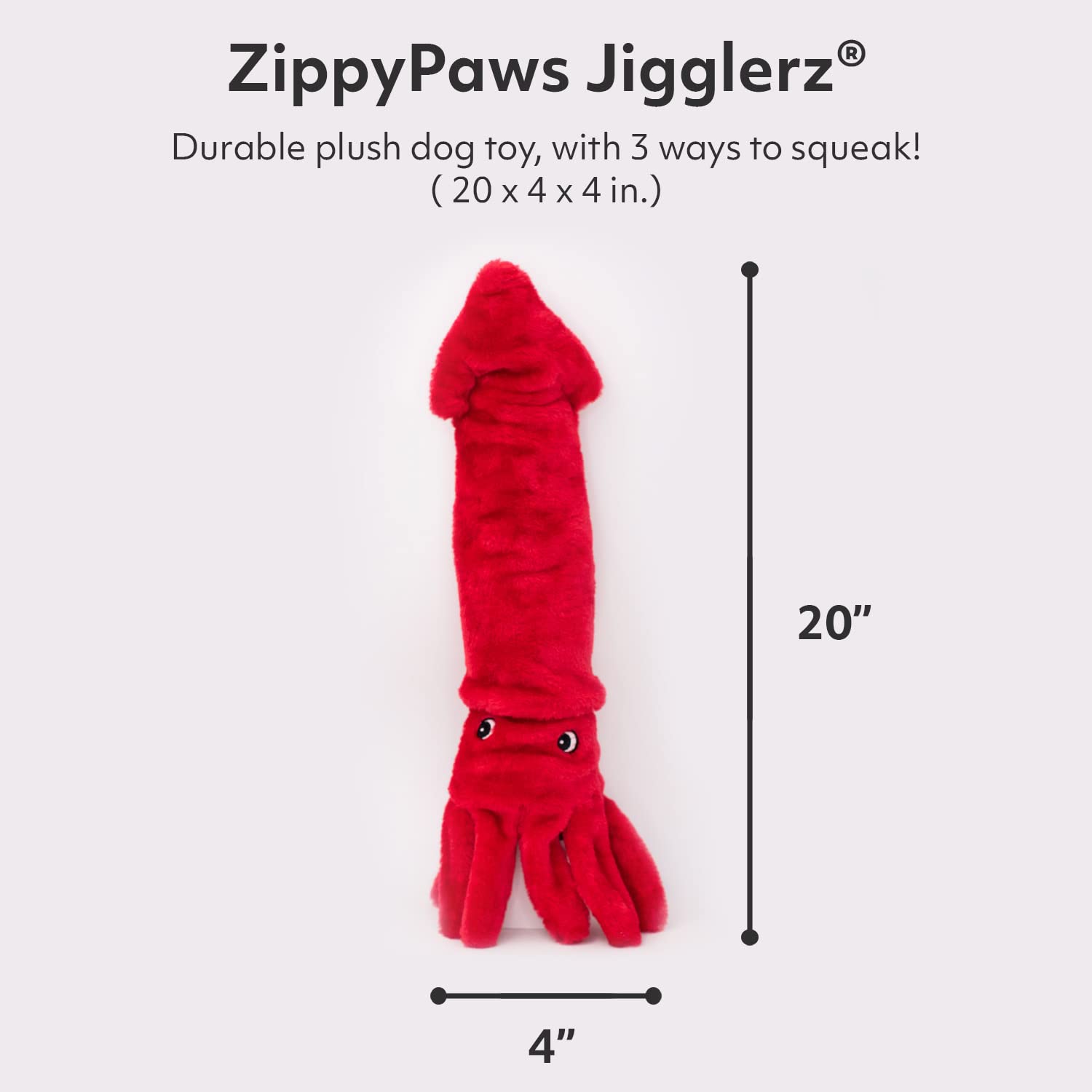 ZippyPaws - Jigglerz Tough Stuffing Squeaky Plush Dog Toy, Ocean Themed Toys - Squid, Medium/Large - Image 2