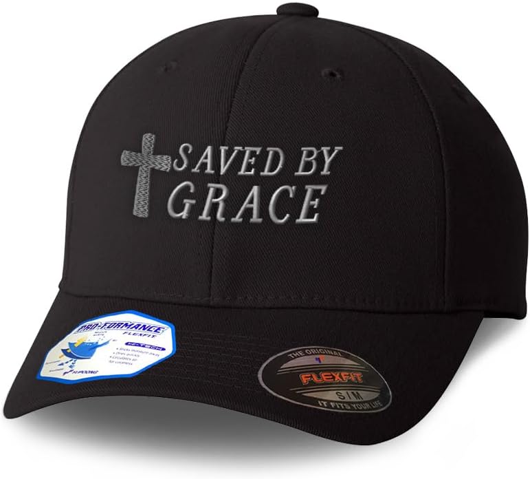 Flexfit Cap for Men & Women Embroidered Saved by Grace Jesus Christian Religious Flexfit Hats Baseball Caps
