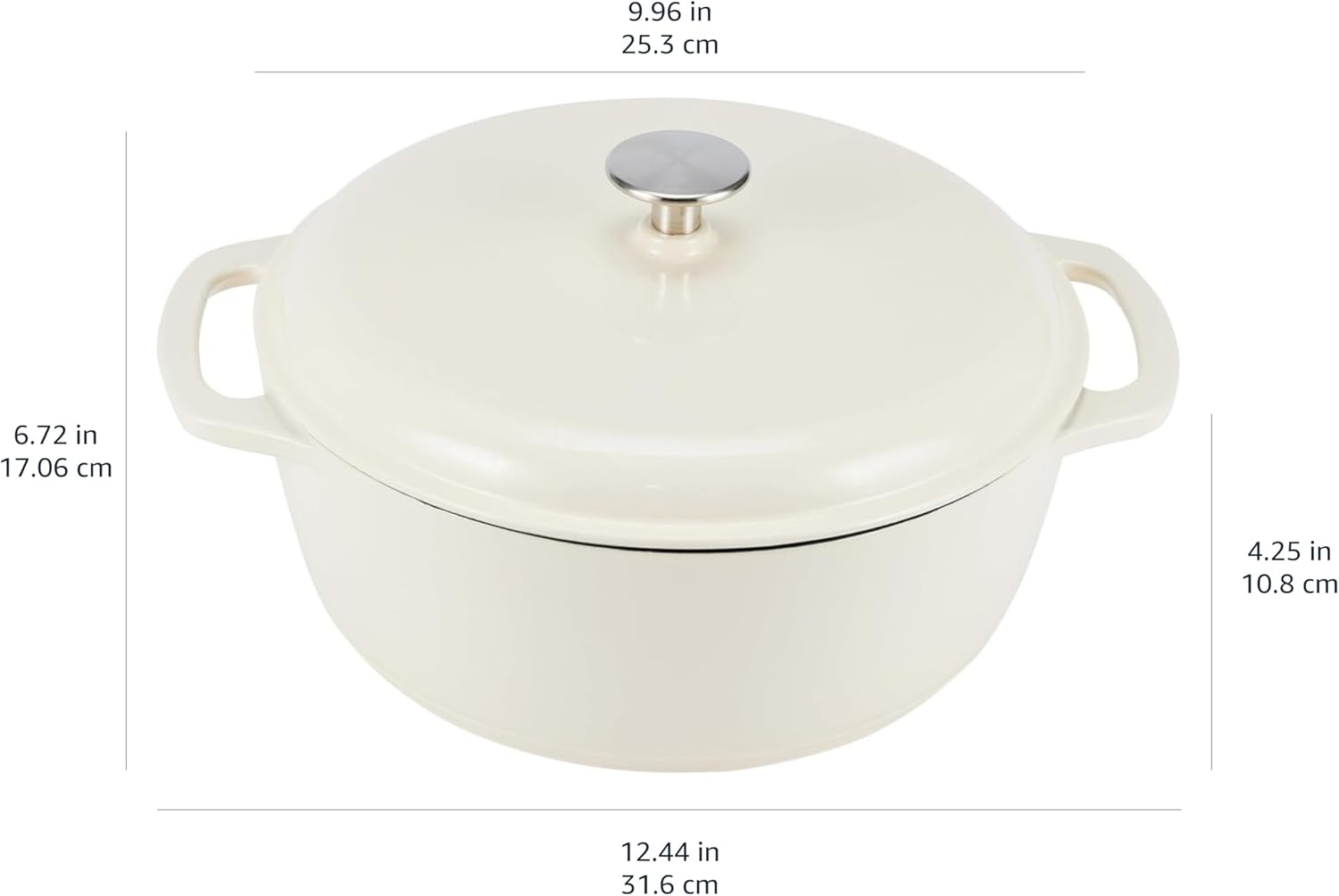 Amazon Basics Enameled Cast Iron Dutch Oven Pot with Lid, Oven Safe, Heavy-Duty, Dual Handles for Baking, Roasting, Stews, 4.3-Quart, White - Image 4