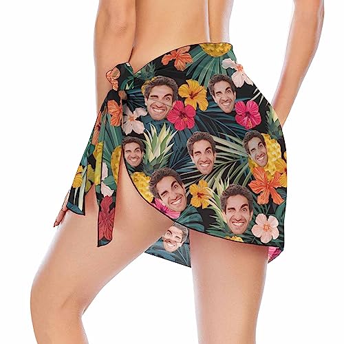 Custom Faces Short Sarongs Personalized Chiffon Beach Wrap for Women American Flag Printed Cover Ups Bikini Wraps3