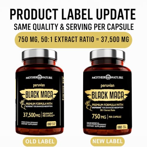 Image of MNO Organic Raw Black Maca 750mg + BioPerine, Energy & Performance, 180ct | Organic Peruvian maca supplement for men with high potency energy, mood & performance support, vegan and non-GMO formula
