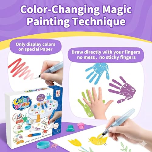 Image of Magic Brush Painting Set for Kids, Mess Free Painting Art Activities for Kids, Mess Free Art kit with Color-Changing Brush for Creative Learning at Home & School, Gift for Toddlers Ages 3,4,5,6,7,8,9