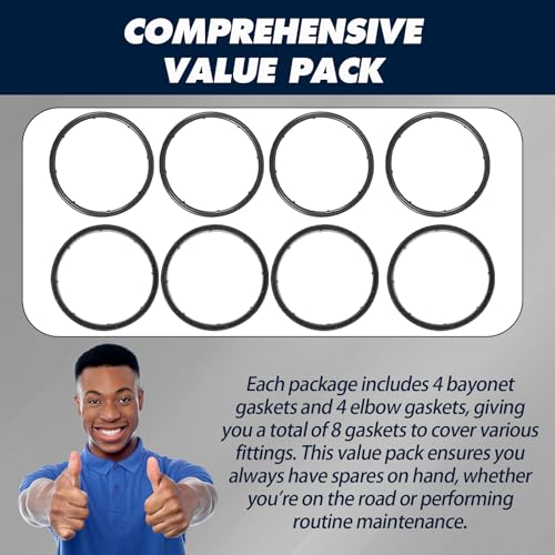 Image of TonGass 8 Pack (39834) Sewer Hose Replacement Gasket - Maintain an Odor Tight Seal with RV Sewer Fittings | Includes 4 Bayonet & 4 4-in-1 Gaskets for Enhanced Sealing - Rubber Seal Fittings - Black