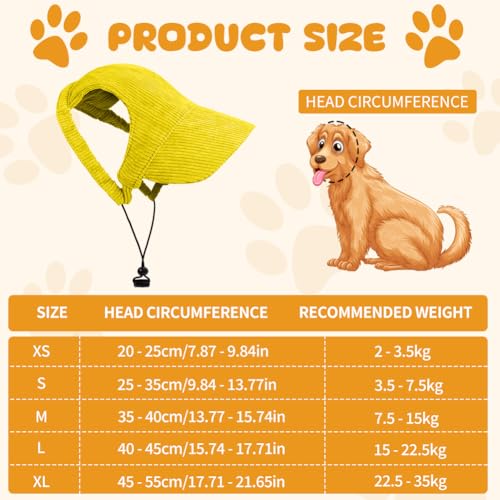 OFFCUP Hunde Baseballmütze Mütze Verstellbar Hunde-Sonnenhut mit Ohrlöchern Outdoor Hundecap Sommer Reise Hut Sonnenhüte Sonnenschutz Sport Sommer-Haustier-Visier für Welpen Katzen (Gelb, XS)