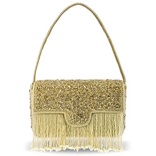 Image of Peora Black Clutch Purses for Women Stone Studded Handmade Handbags Party Bridal Clutch