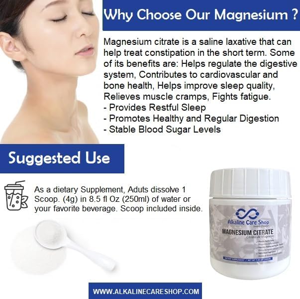 Miniatura 5 de Alkaline Care  Suplemento en polvo de citrato de magnesio, antiestrés, sin gluten, sin OMG y original sin sabor, apoya el sueño, los músculos, la