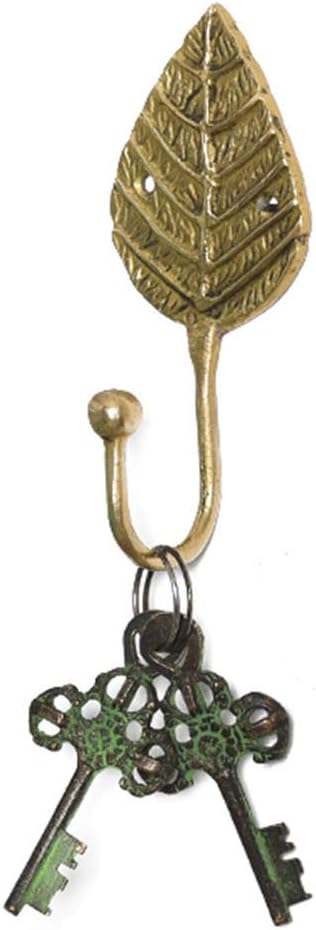 Indian Shelf Pack of 2 Multipurpose Brass Heavy Duty Decorative Vintage Key Holder, Key Wall Hooks for Hanging Coats, Jackets, Leash, Hat, Towel, Backpack, Purse, Handbag for Bedroom Décors(Gold)