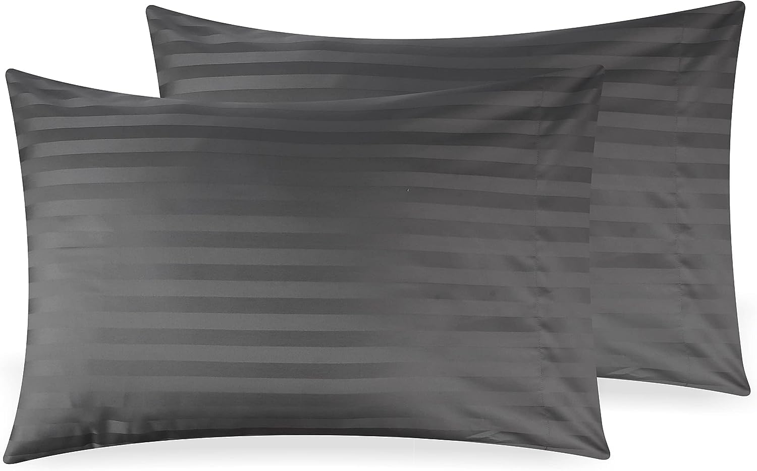 LINENWALAS Striped 210 TC 100% Cotton Pillowcase, Set of 2 Pillowcover, Soft, Luxury Standard Size Pillow Covers with Envelope Closure, Breathable Hotel Quality Pillowcover (18x28 Inches, Grey)