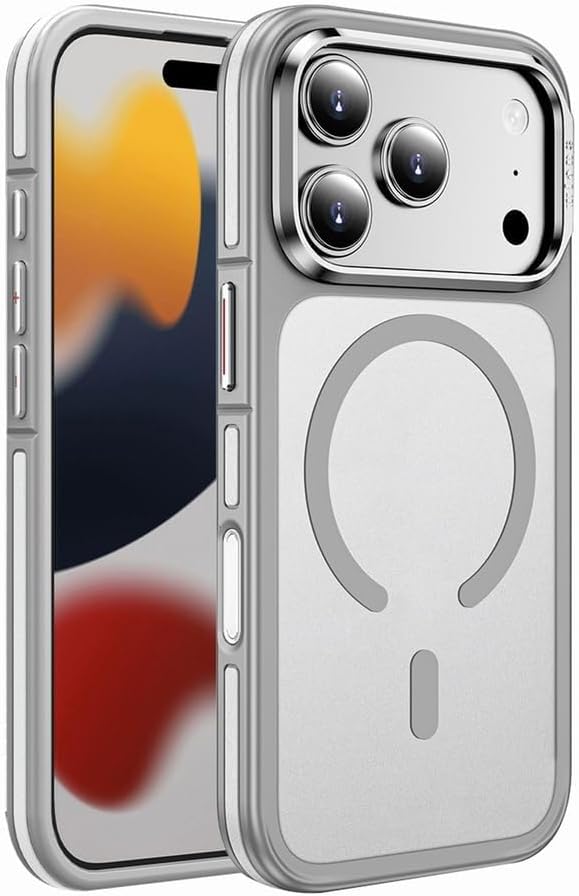 Magnetic Case for iPhone 17 Pro/17 Pro Max, with Metal Frame Camera Protection Cover Slim Translucent Frosted Non Slip Phone Case(Orange,17 Pro)