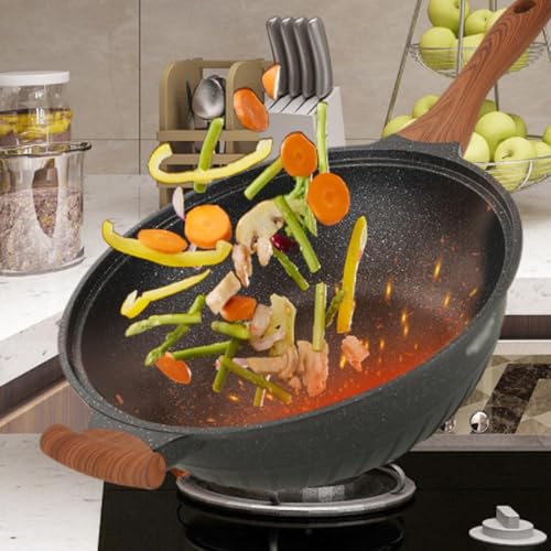 Wok de aluminio fundido con antiadherente y tapa, 12.6 pulg miniatura 3