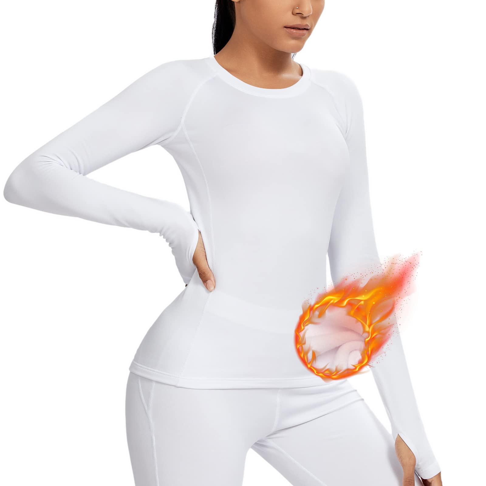 Women's Thermal Fleece Running Athletic Shirt Compression Baselayer Tops Long Sleeve Workout Tops with Thumb holes