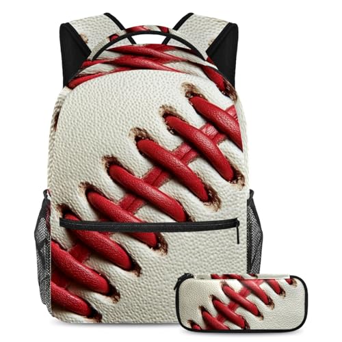 Sac à dos 2 pièces couture de baseball avec trousse d'école pour ados