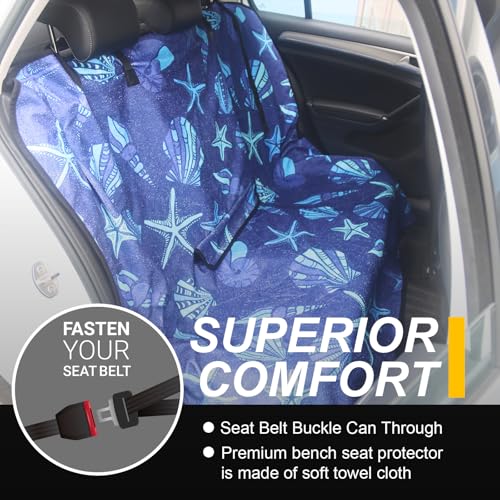 Image of Back Seat Cover for Car Trucks Van SUV Jeep,Waterproof Rear Bench Towel Seat Covers for Dogs and Kids,Automotive Backseat Protector (Conch Shells Starfish)